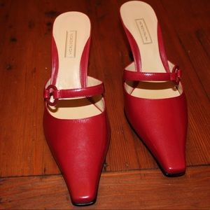Red Leather Mule Heels